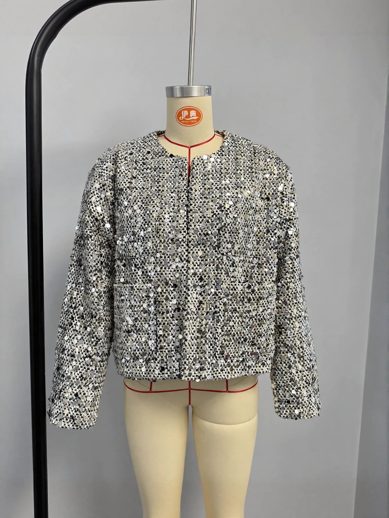 Shimmering Tweed Stand Collar Jacket