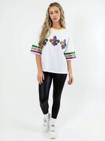 Glitter Embroidered Short Sleeve T-Shirt