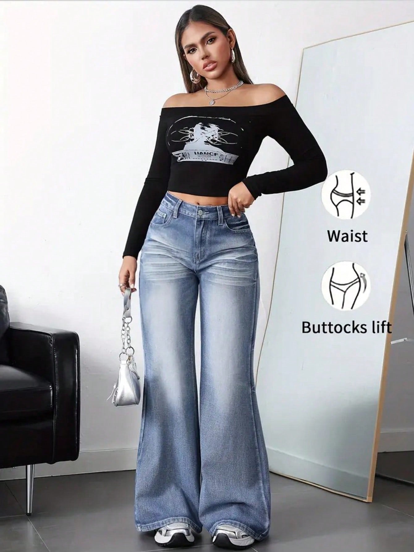 High Waisted Vintage Wash Wide Leg Jeans