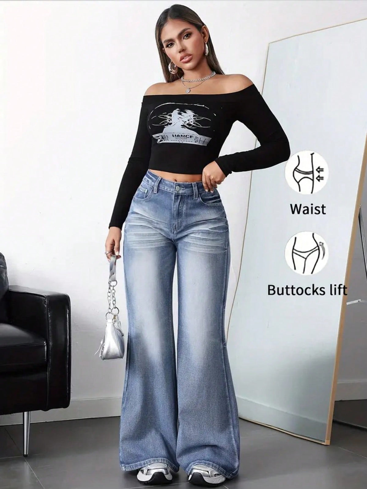 High Waisted Vintage Wash Wide Leg Jeans