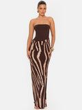 Strapless Zebra Print Bodycon Maxi Dress