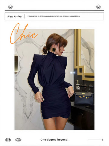 Padded Shoulder Ruched Mini Dress