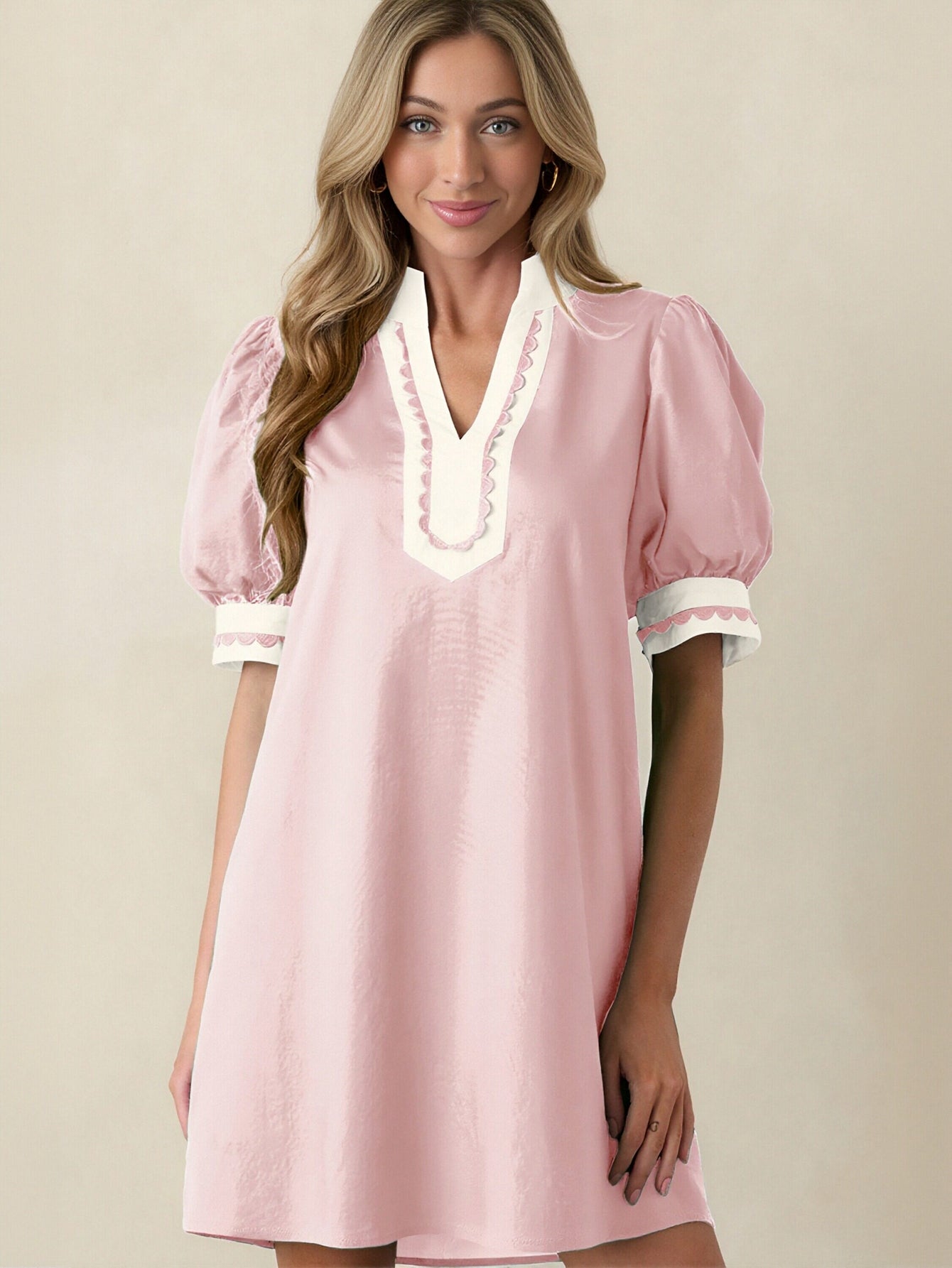 Puff Sleeve V Neck Mini Dress
