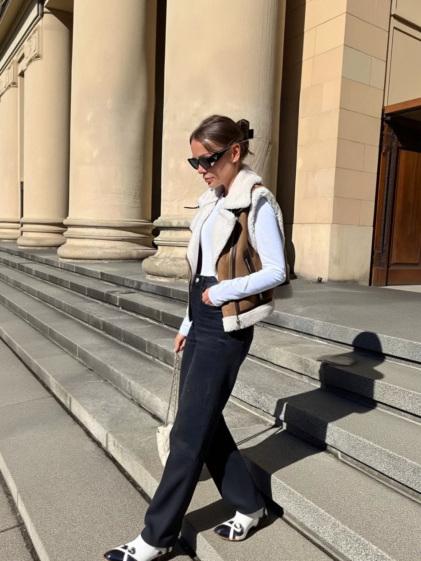 Faux Shearling Buckled Moto Vest