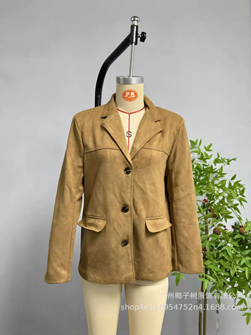 Classic Suede Tailored Blazer Jacket