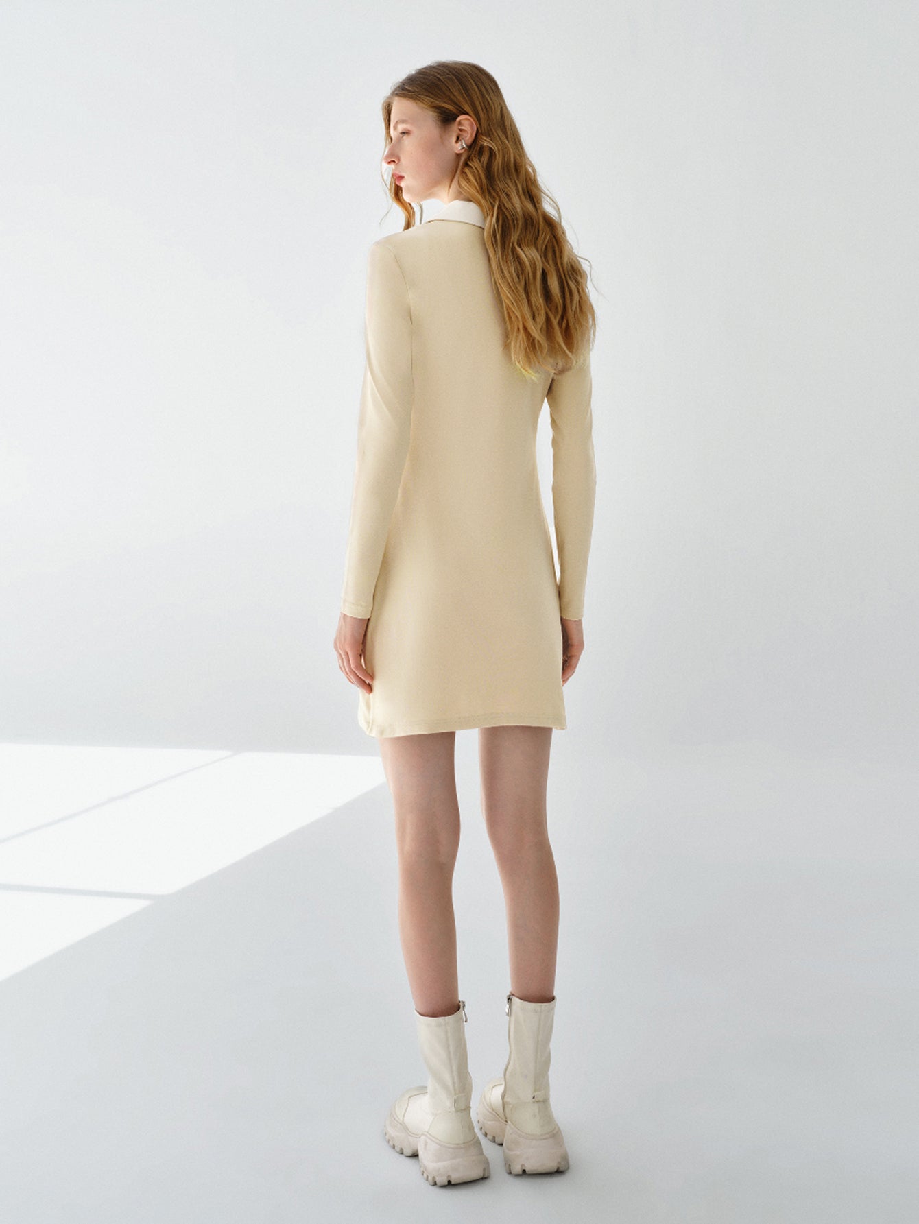 Urban Revivo Standard Sleeve Polo Skater Dresses-Light Khaki