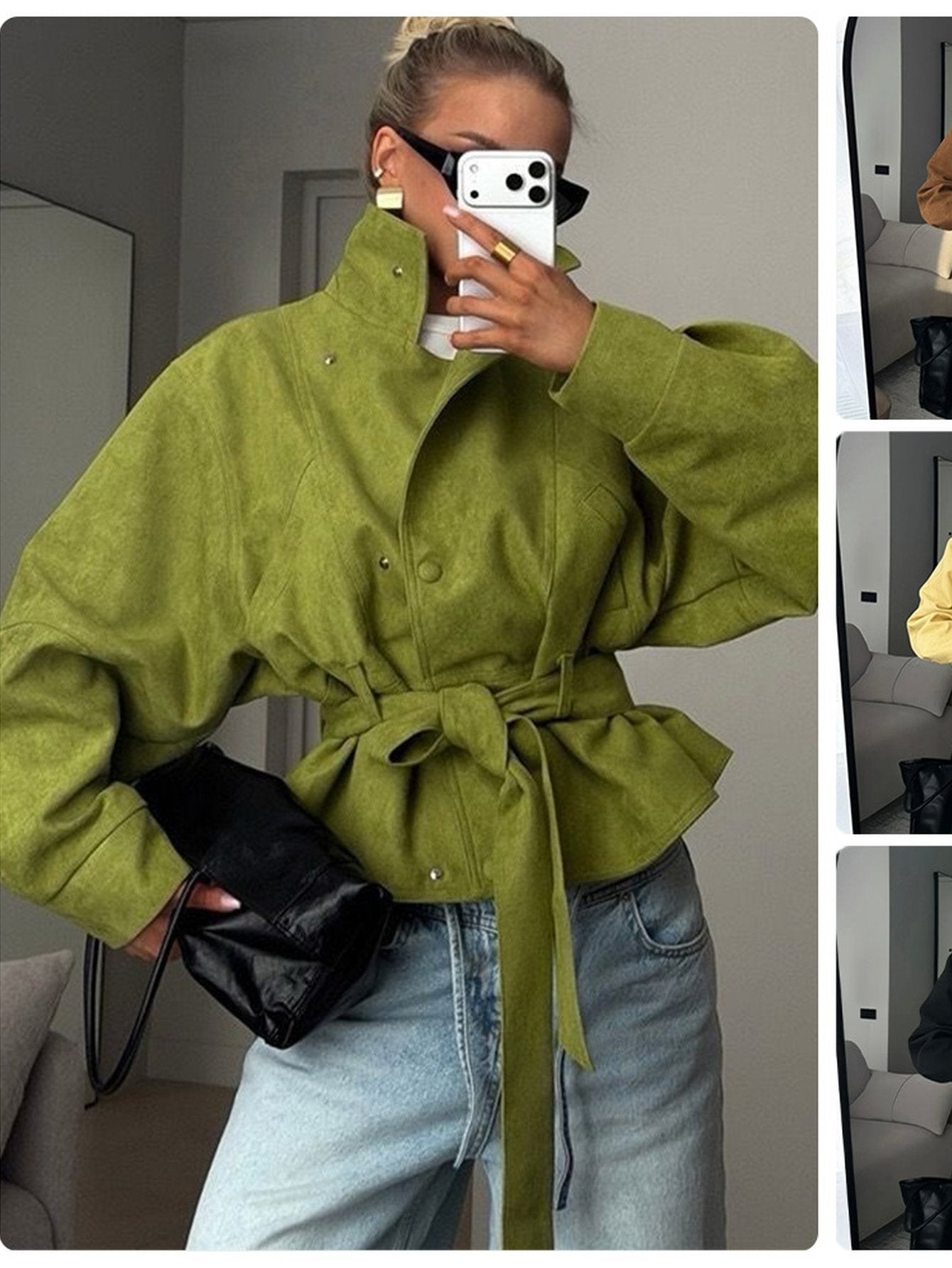 Oversized Belted Suede Moto Jacket
