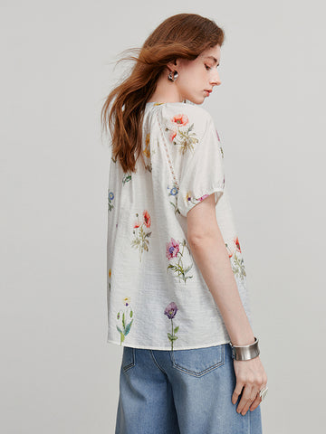 TOYOUTH Short Sleeve Floral Print Romantic Blouse