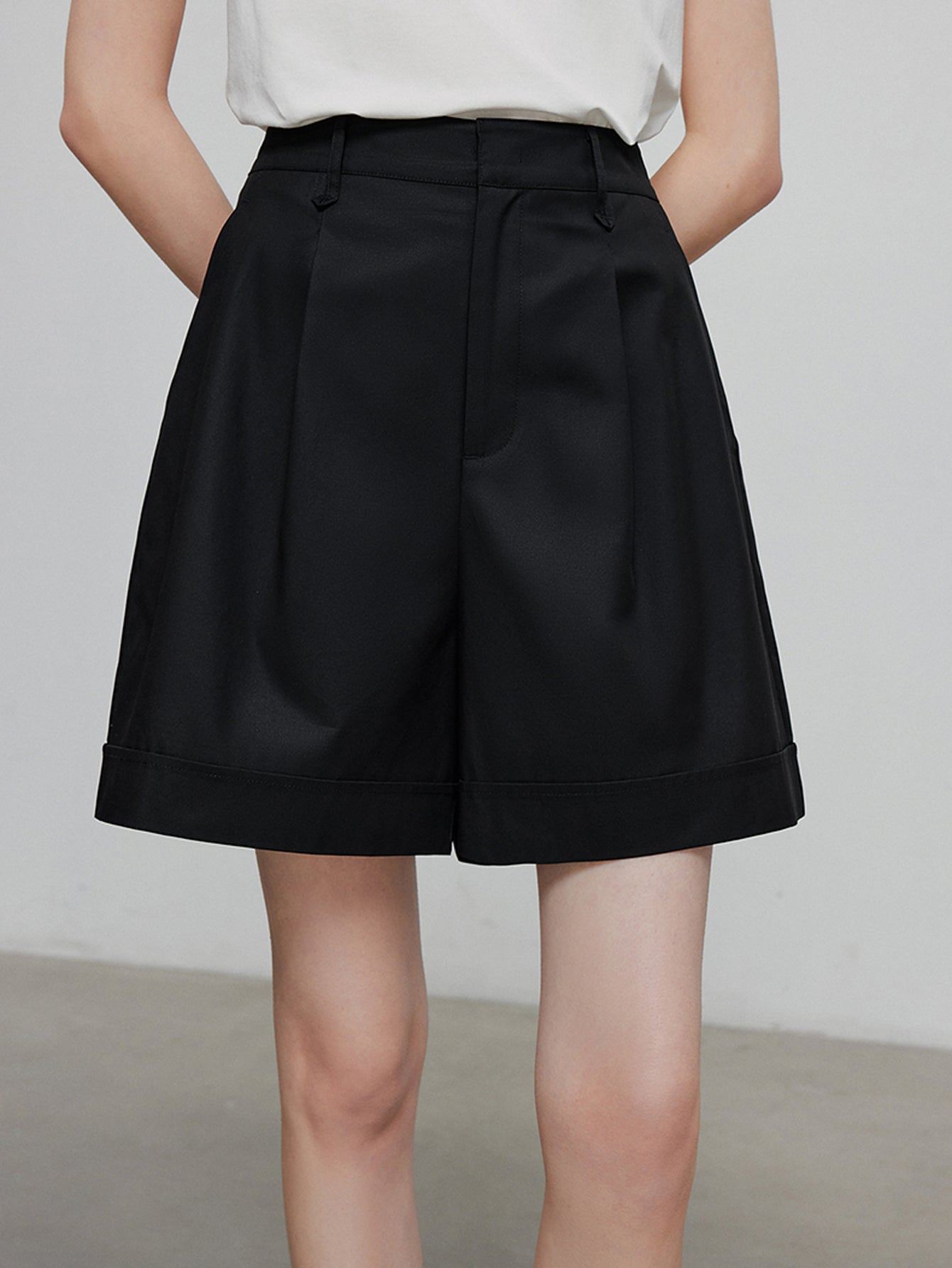 High Waisted Pleated Front Tailored Shorts