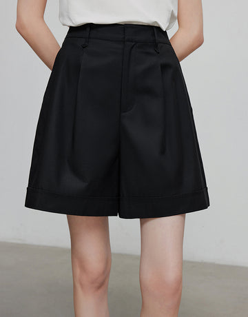 High Waisted Pleated Front Tailored Shorts