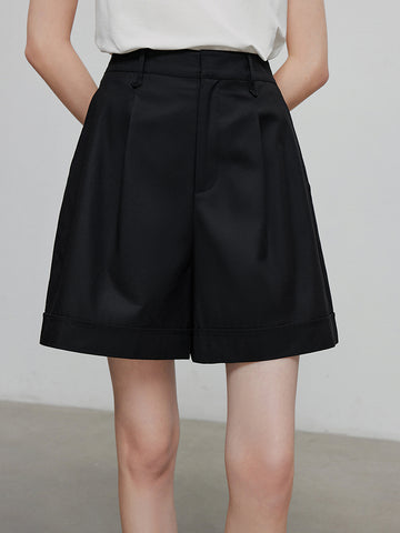 High Waisted Pleated Front Tailored Shorts