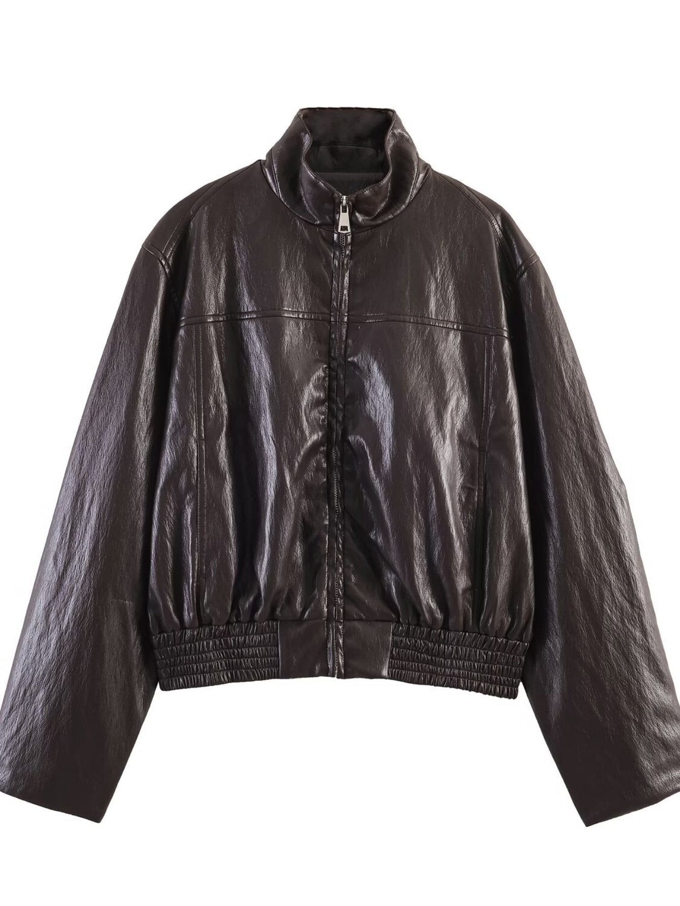 Oversized Faux Leather Bomber Jacket