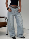 Studded Wide Leg Denim Jeans