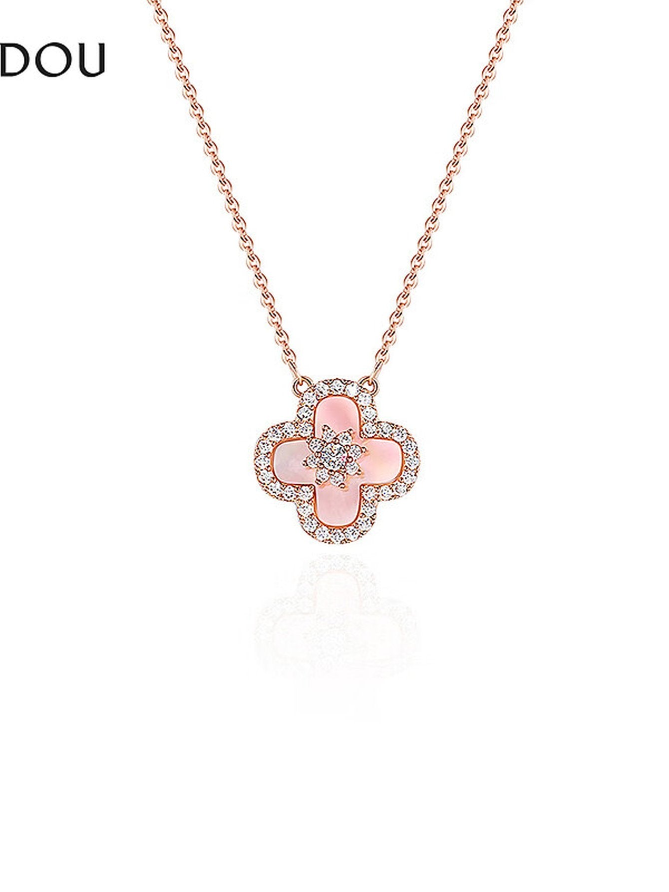 Dainty Floral Shell Clover Necklace