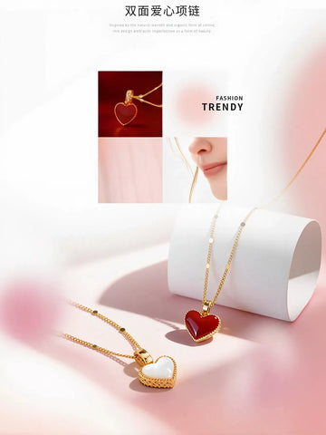 Dainty Reversible Heart Pendant Necklace