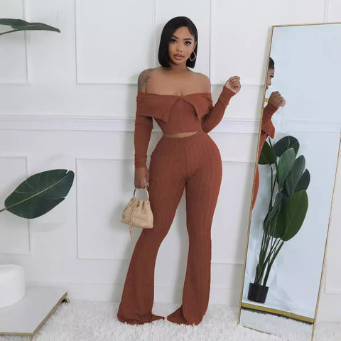 Off Shoulder Ribbed Pant Set