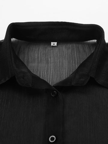 Sheer Balloon Sleeve Button Up Shirt