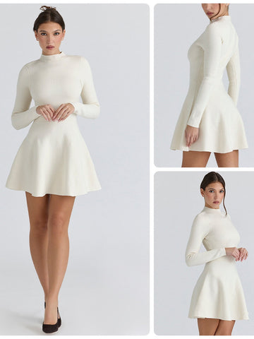 Mock Neck Fit And Flare Sweater Dress