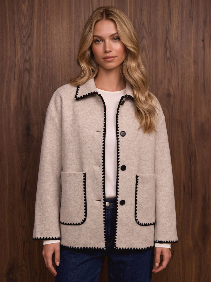 Contrast Trim Wool Blend Jacket