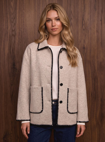 Contrast Trim Wool Blend Jacket
