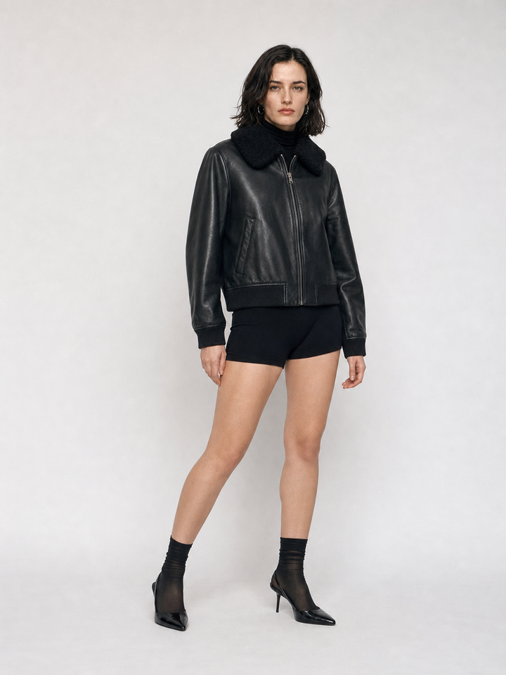 Faux Fur Collar Faux Leather Jacket