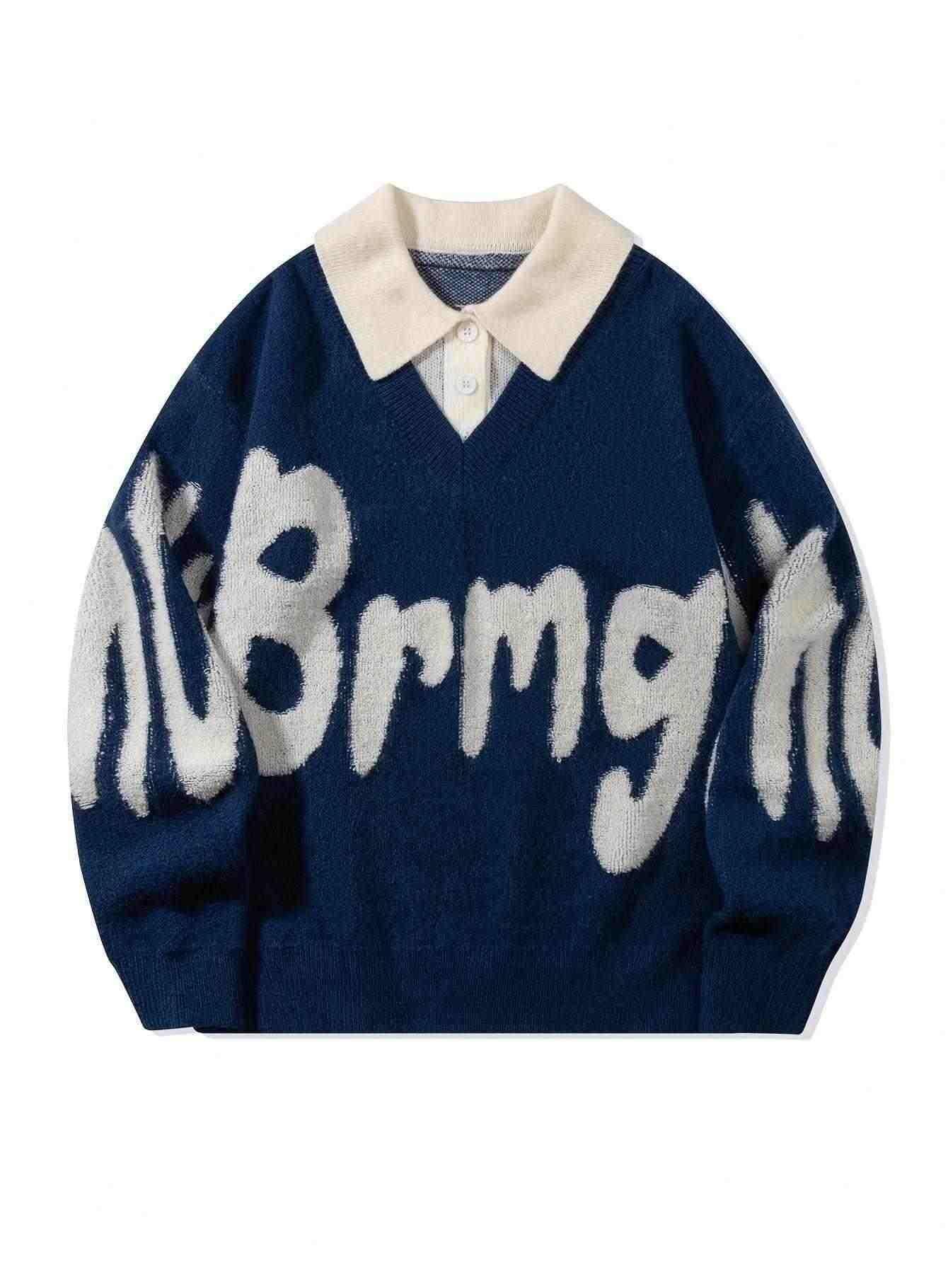 Oversized Graphic Collared Knit Pullover