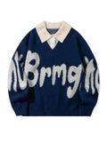 Oversized Graphic Collared Knit Pullover