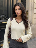 Contrast Trim V Neck Sweater