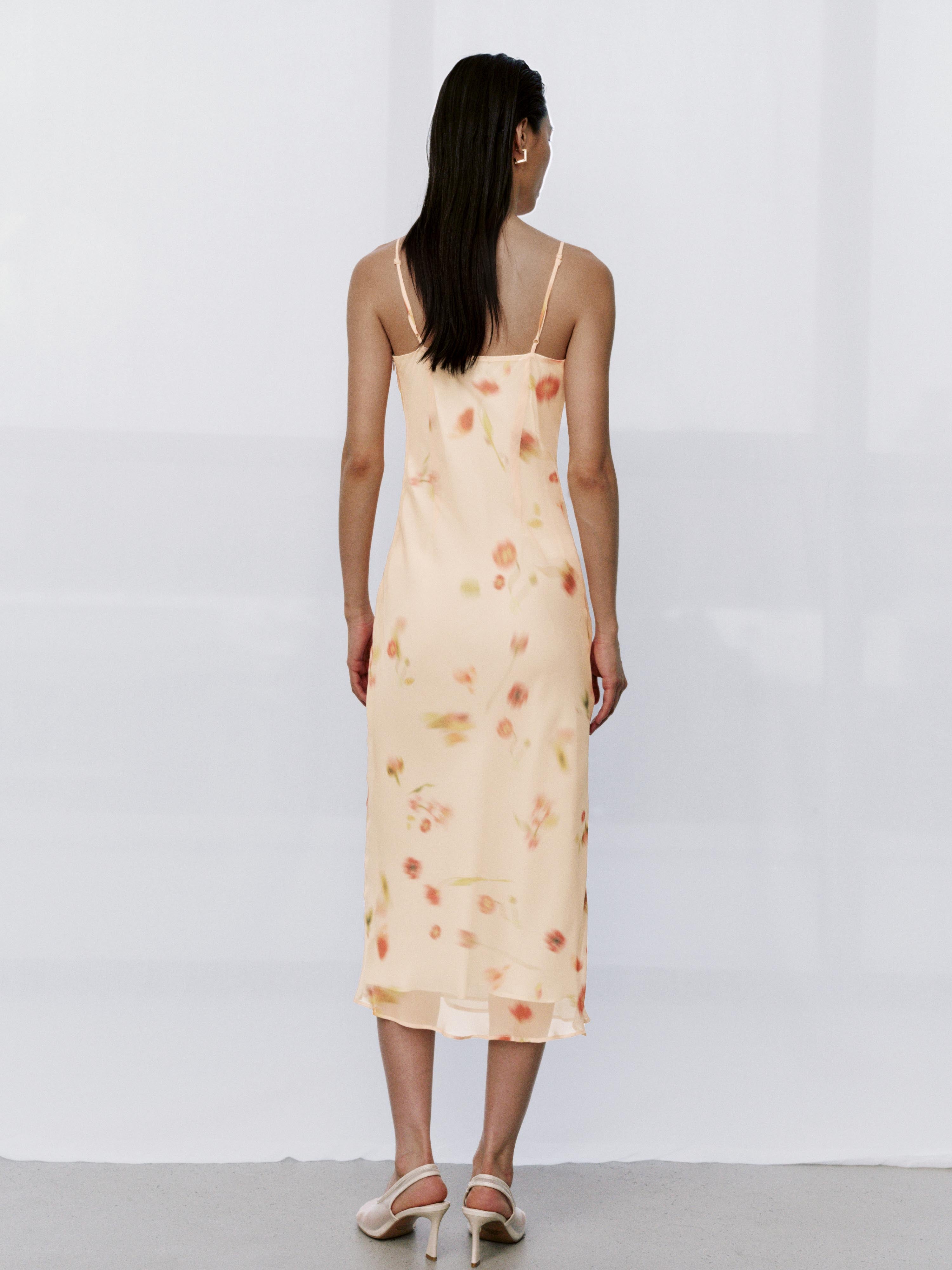 Urban Revivo Floral Printed Strappy Drawstring Skinny-Fit A-Line Midi Dresses