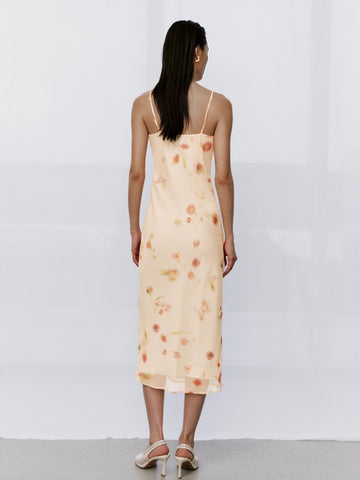 Urban Revivo Floral Printed Strappy Drawstring Skinny-Fit A-Line Midi Dresses