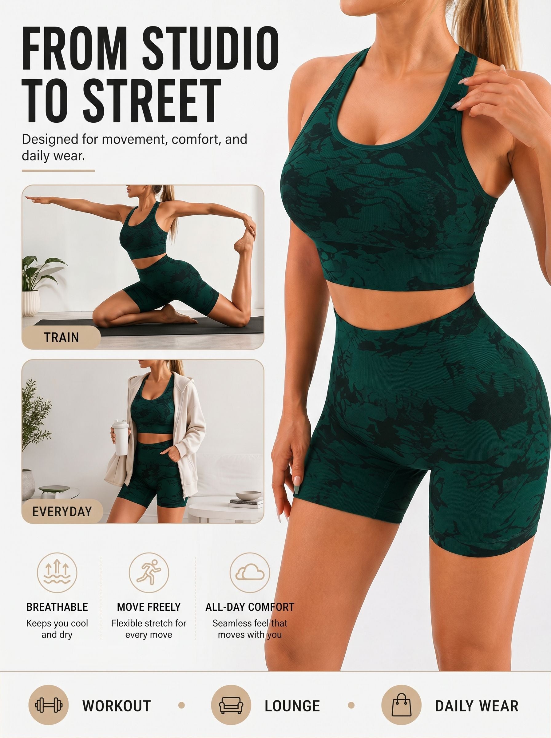 Seamless Sculpting Camo Workout Short Set