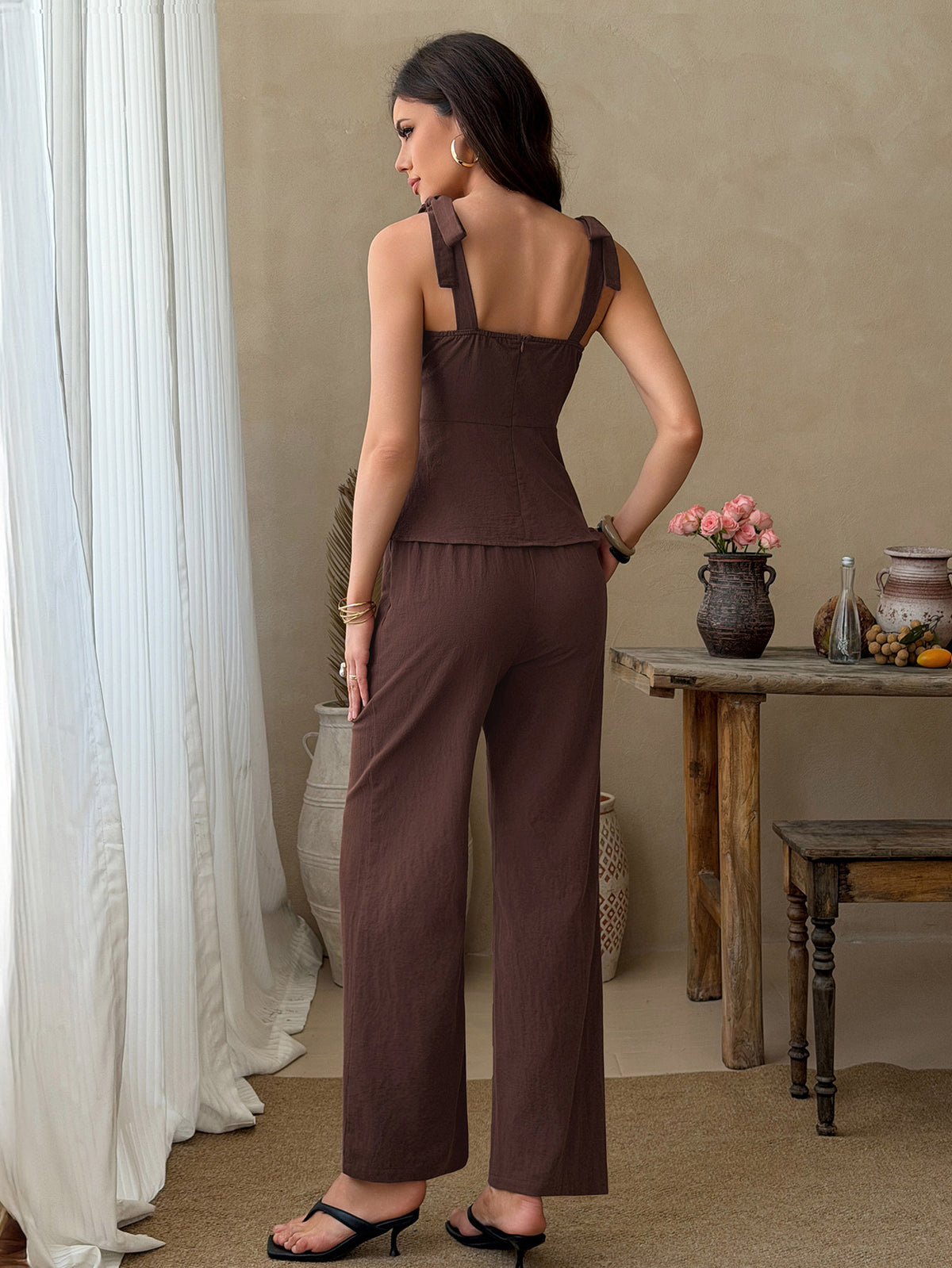 Chic Ruched Linen Pant Set