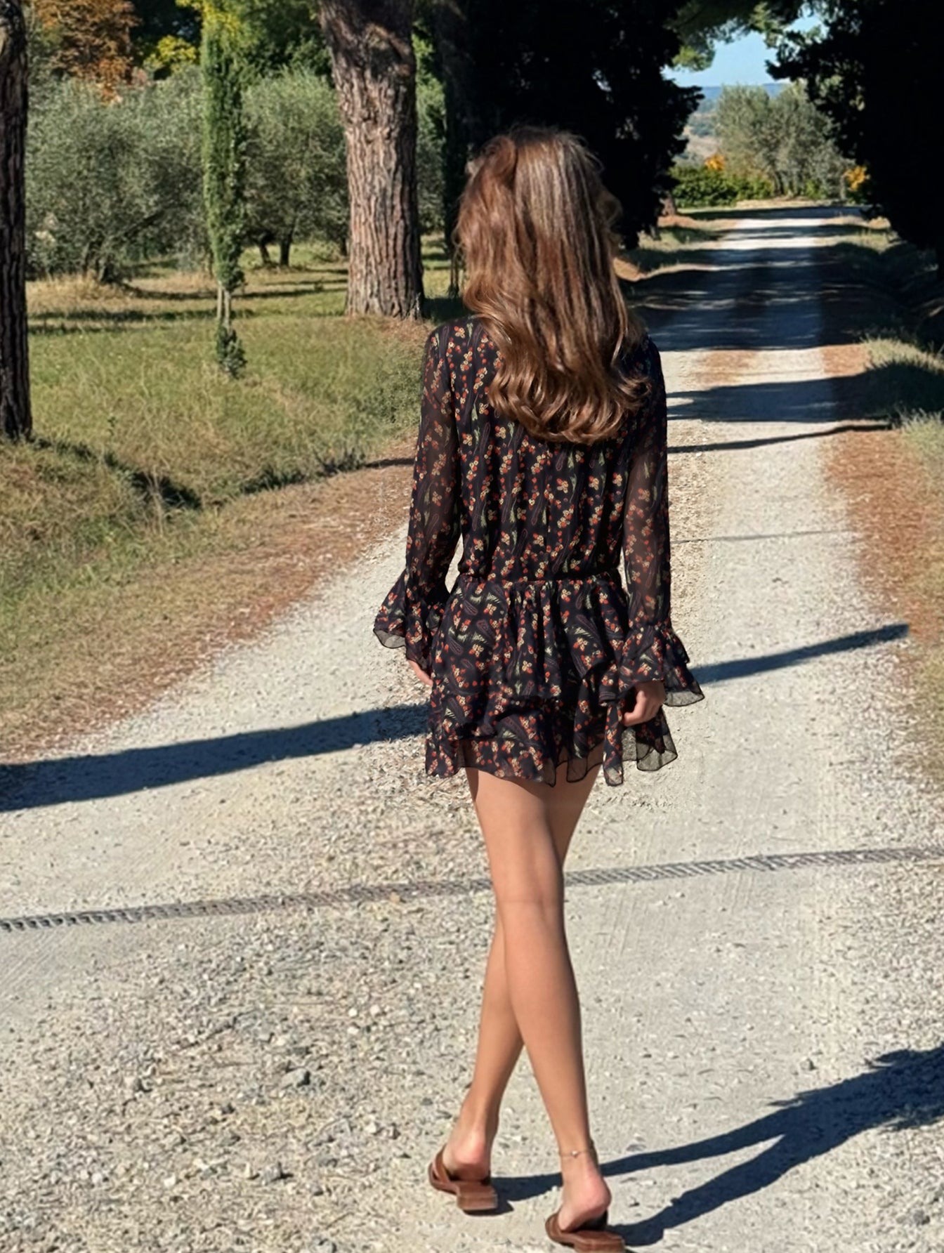 Floral Print Ruffled Chiffon Mini Dress