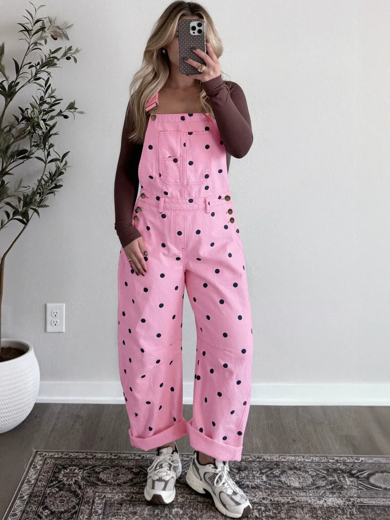 Polka Dot Denim Bib Overalls