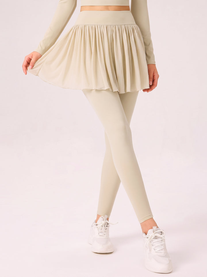 Pleated Mesh Skirted Yoga Leggings