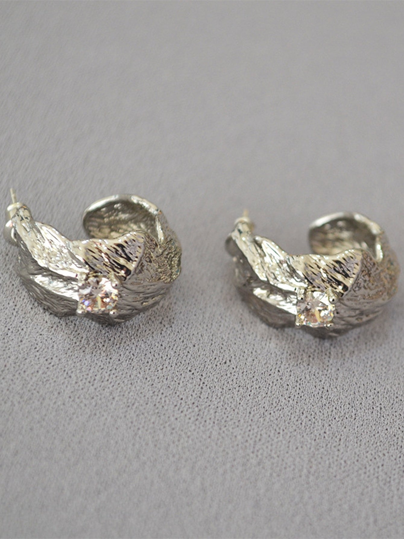 Textured Gold Cubic Zirconia Hoop Earrings