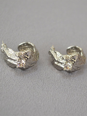 Textured Gold Cubic Zirconia Hoop Earrings