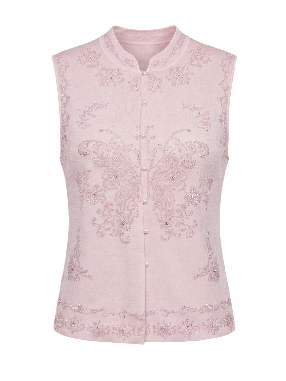 Embroidered Floral Button Up Knit Vest