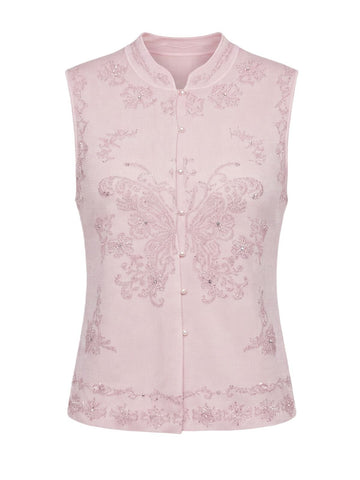 Embroidered Floral Button Up Knit Vest