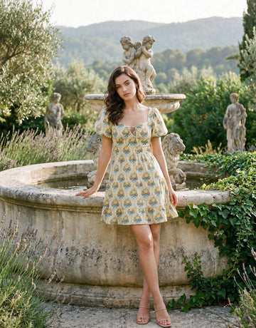 AYLA Floral Print Puff Sleeve Tiered Mini Dress