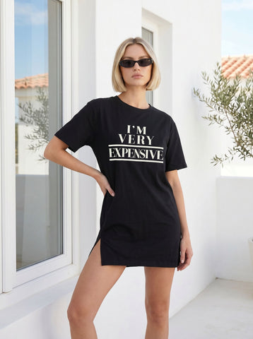 Graphic Slogan Oversized T Shirt Dress