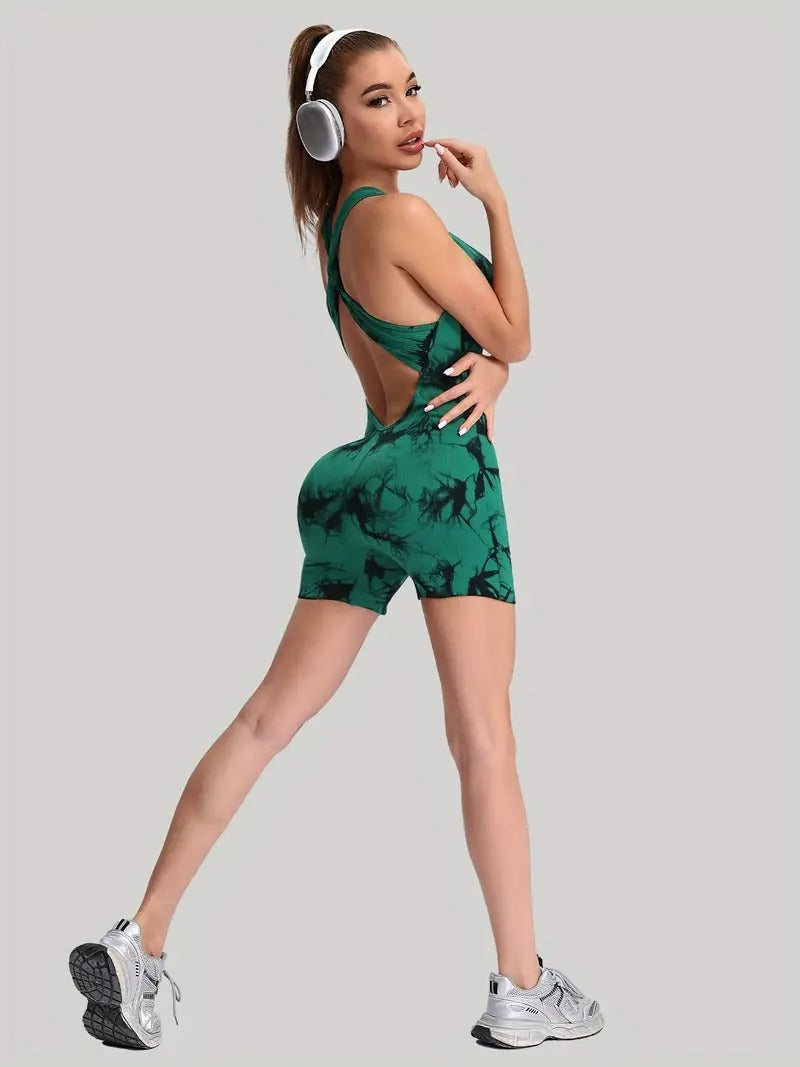 Backless Tie Dye Yoga Romper