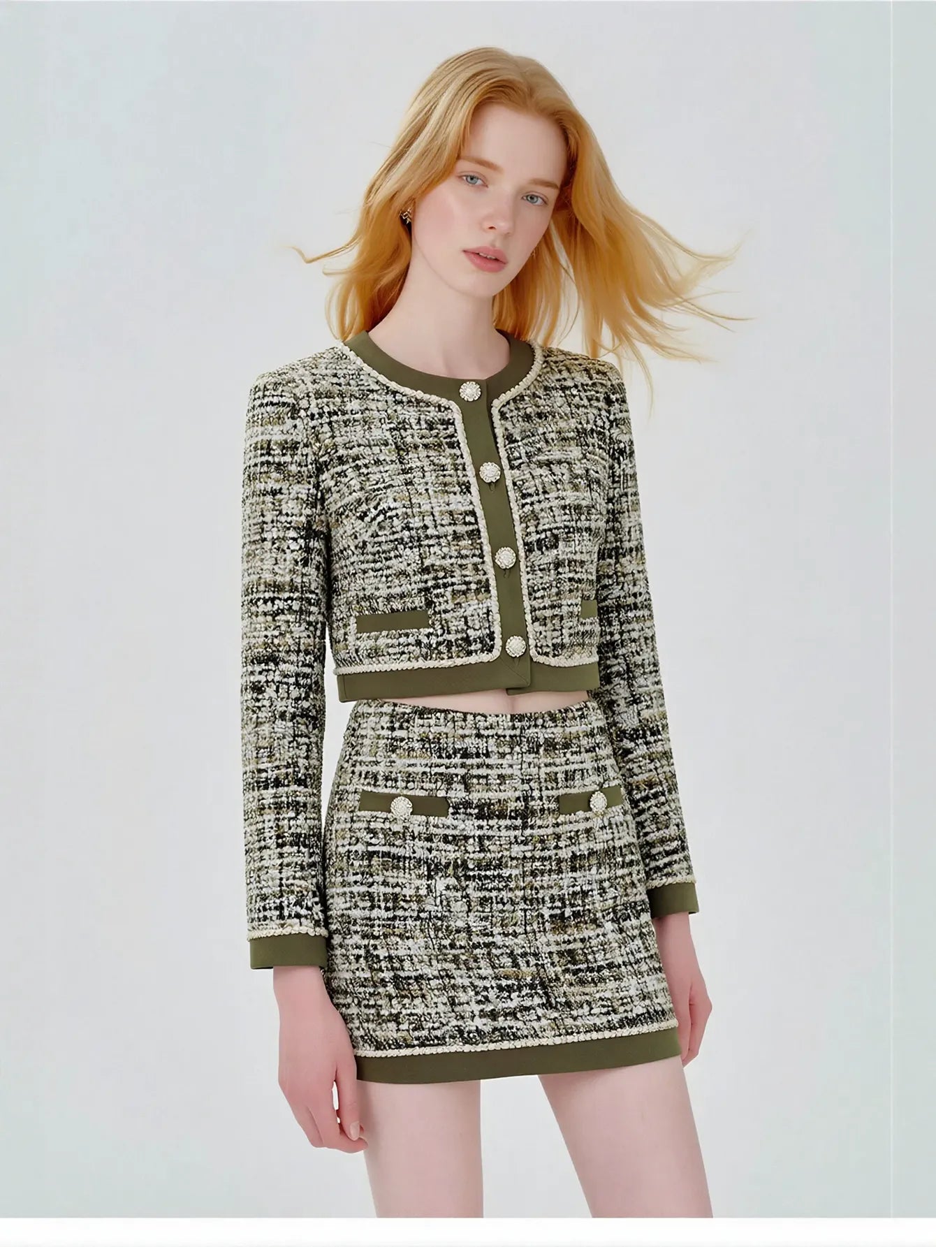 Cropped Tweed Button Up Jacket
