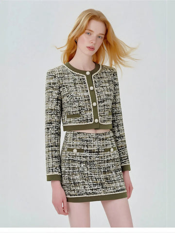 Cropped Tweed Button Up Jacket