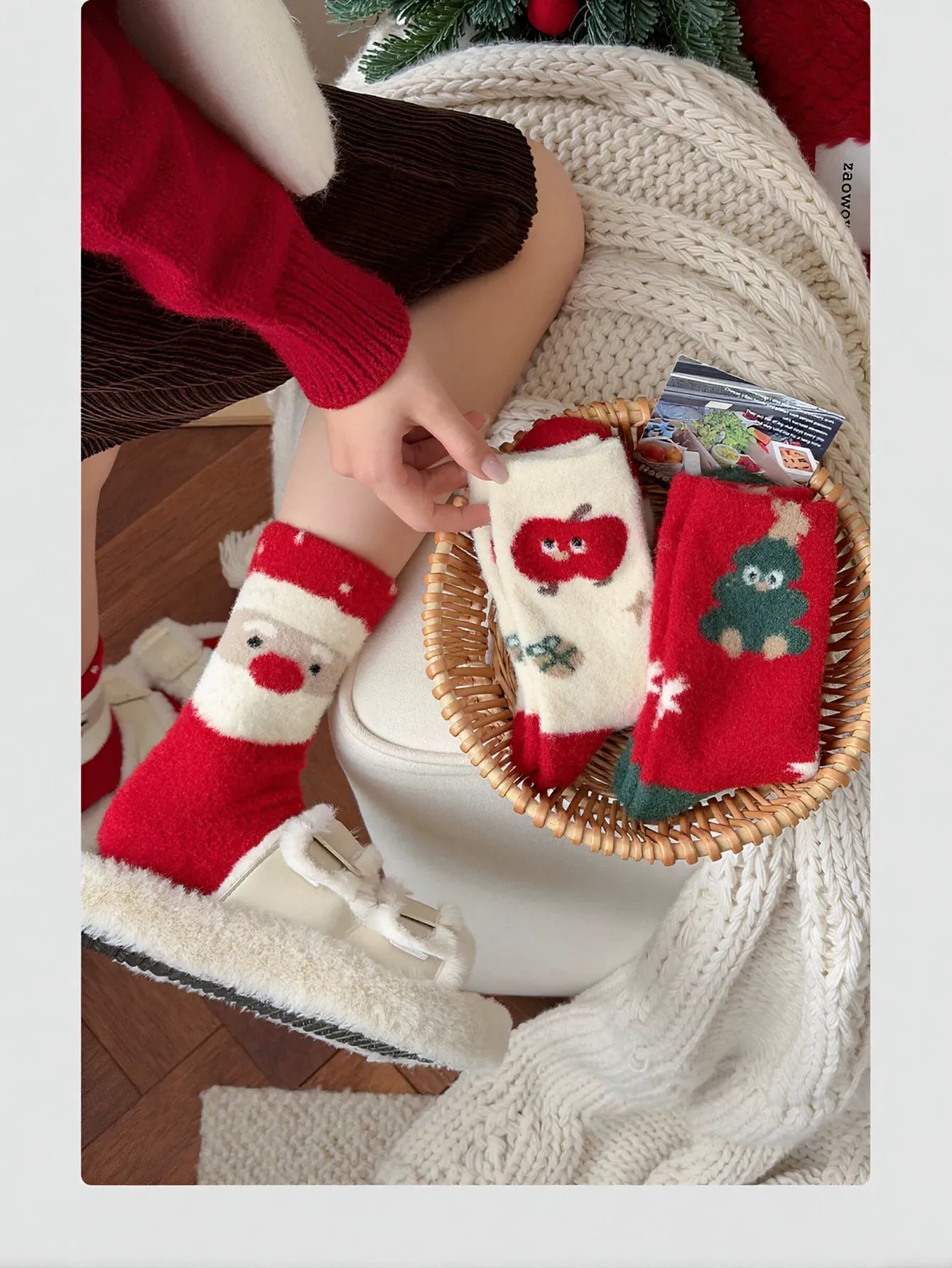 Cozy Fuzzy Christmas Gingerbread Crew Socks