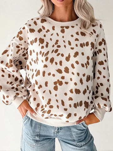 Oversized Spotted Print Balloon Sleeve Sweatshirt