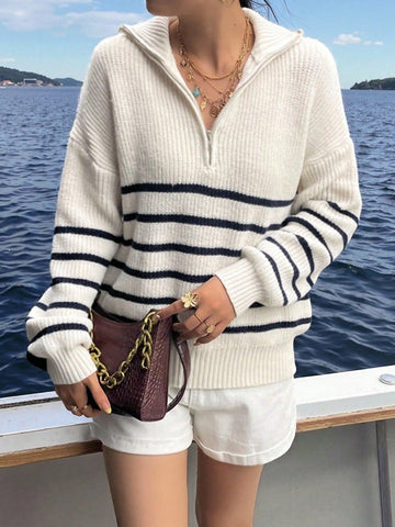 Striped Half Zip Pullover Sweater