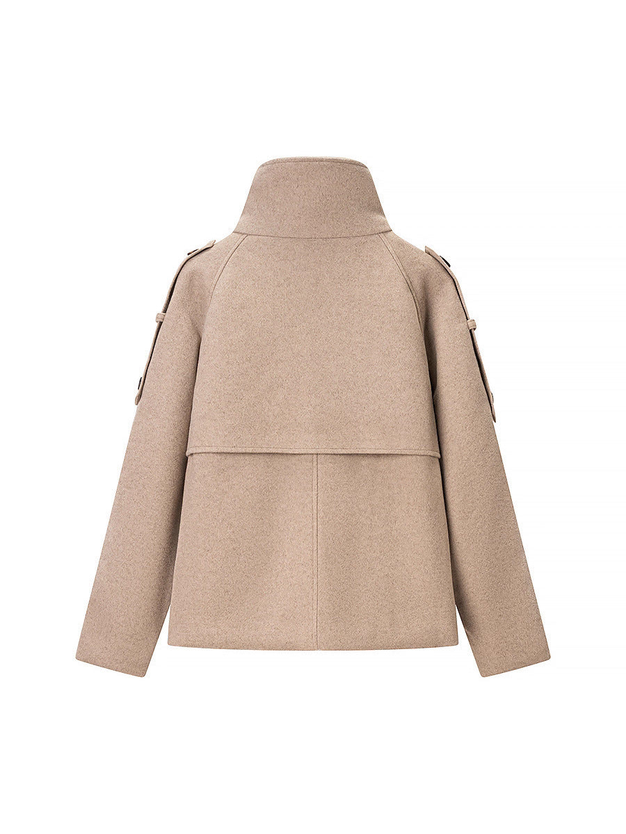 Double Breasted Stand Collar Wool Coat