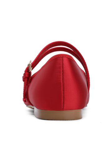 Red Satin Bow Mary Jane Flats