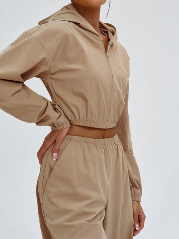 Cropped Lightweight Zip Up Tracksuit Set